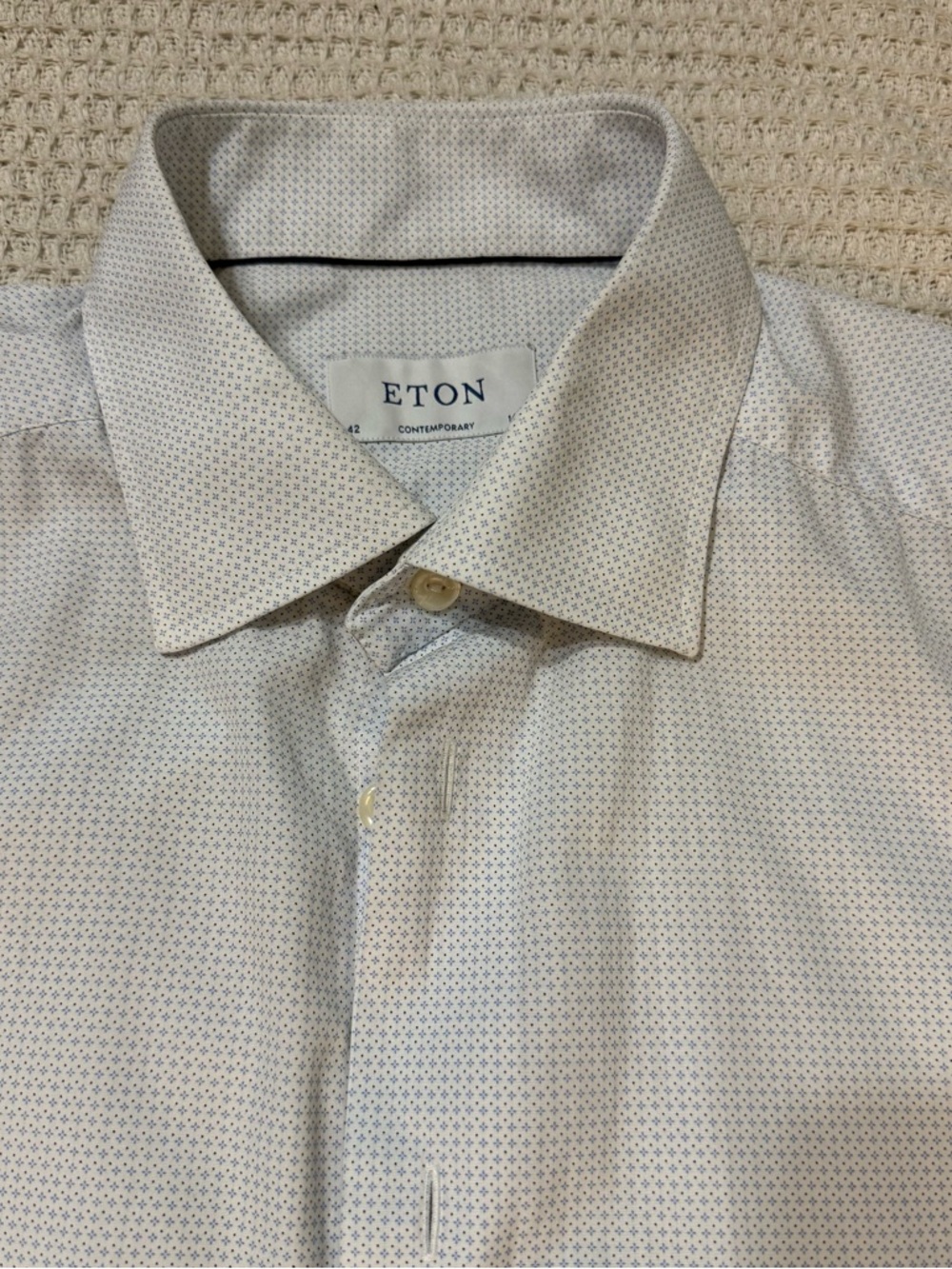 Eton Men's Light White Shirt with Tiny Blue Dot Microprint